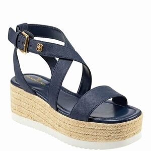 BANDOLINO WOMENS MAJOR 3 BNMAJOR3 Luxe Navy Blue Wedge Sandals.